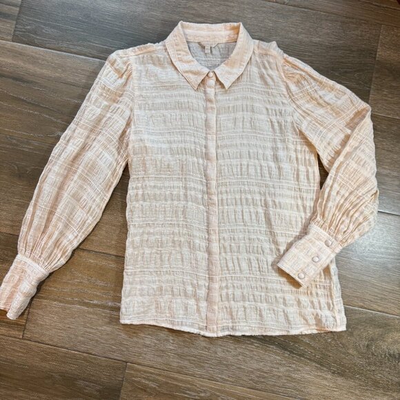 GUESS women's puff long sleeve crinkle Rav top size Large - Picture 4 of 11